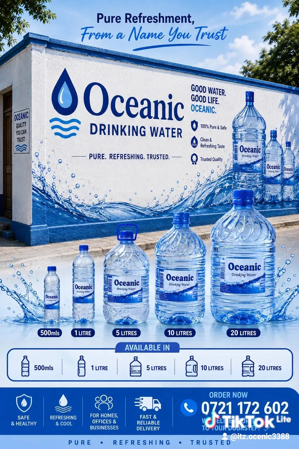 Oceanic purified water from 500ml to 20 litres for shops and homes