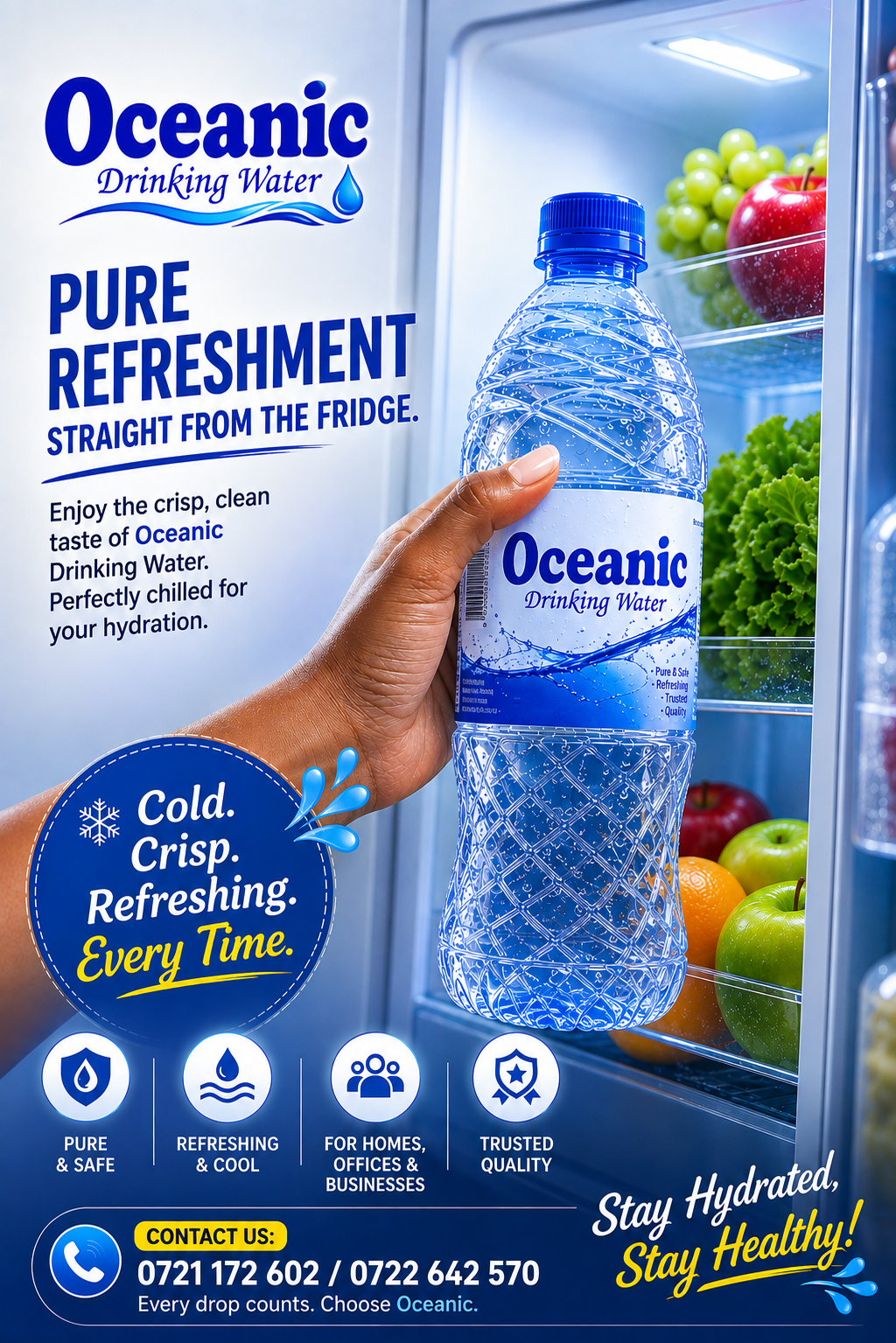 Oceanic 500ml bottle chilled for everyday drinking